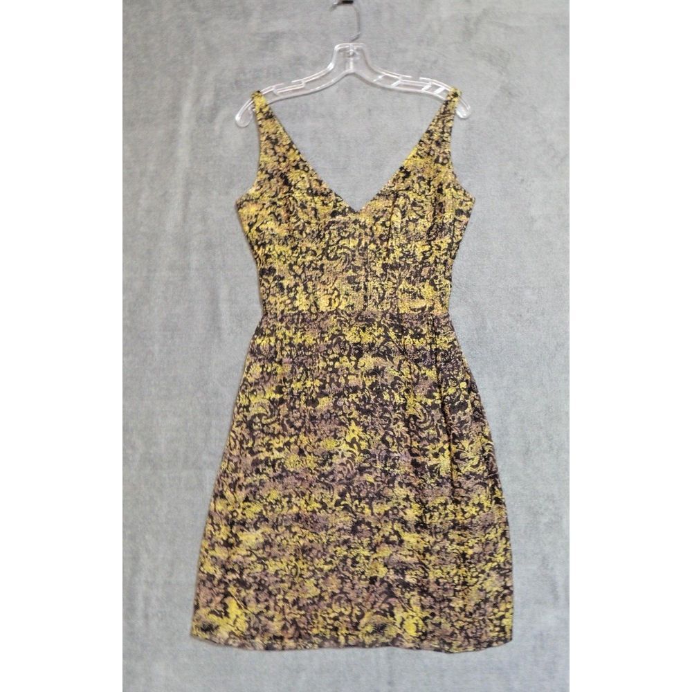 Peggy Jennings Cocktail Dress Womens Gold Purple Abstract Floral Elegant Gala